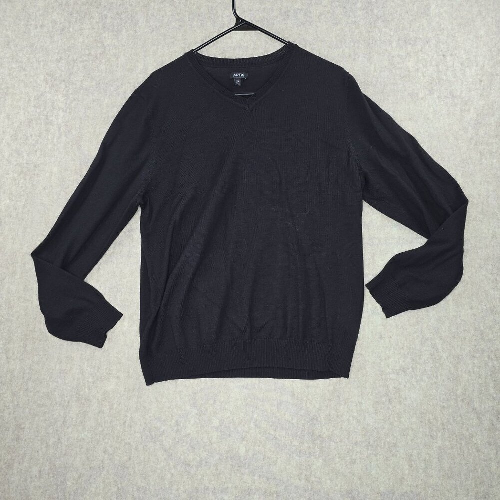 Apt. 9 Black Mens Sweater XL Merino Wool & Acrylic V-Neck
